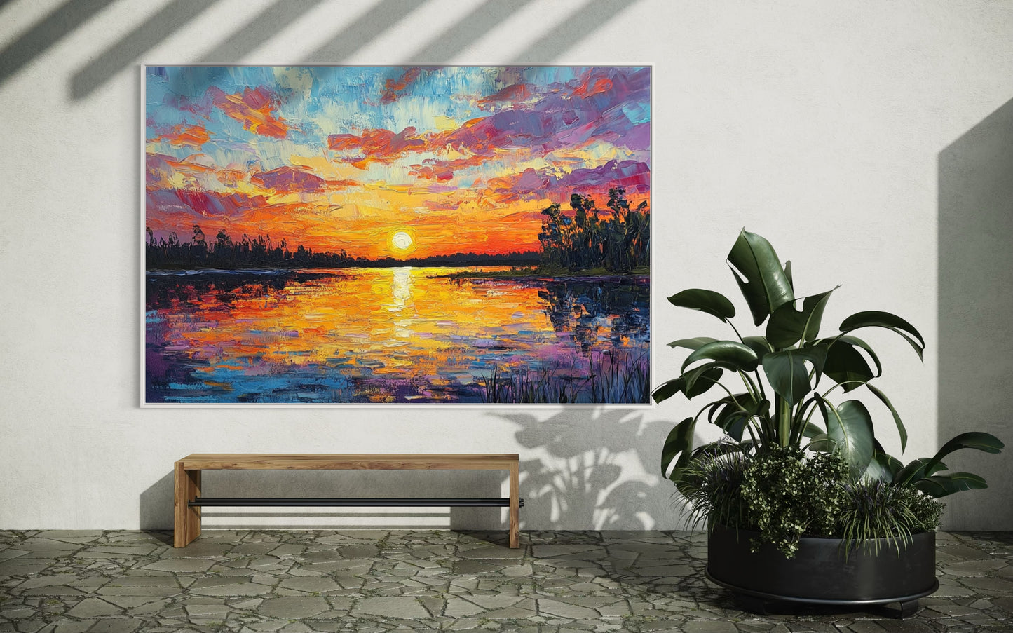 Quiet Sunset by the River – Tranquil Landscape Oil Painting for Relaxed Decor