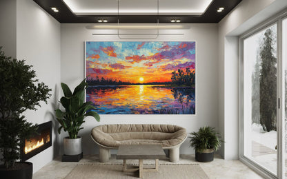 Quiet Sunset by the River – Tranquil Landscape Oil Painting for Relaxed Decor