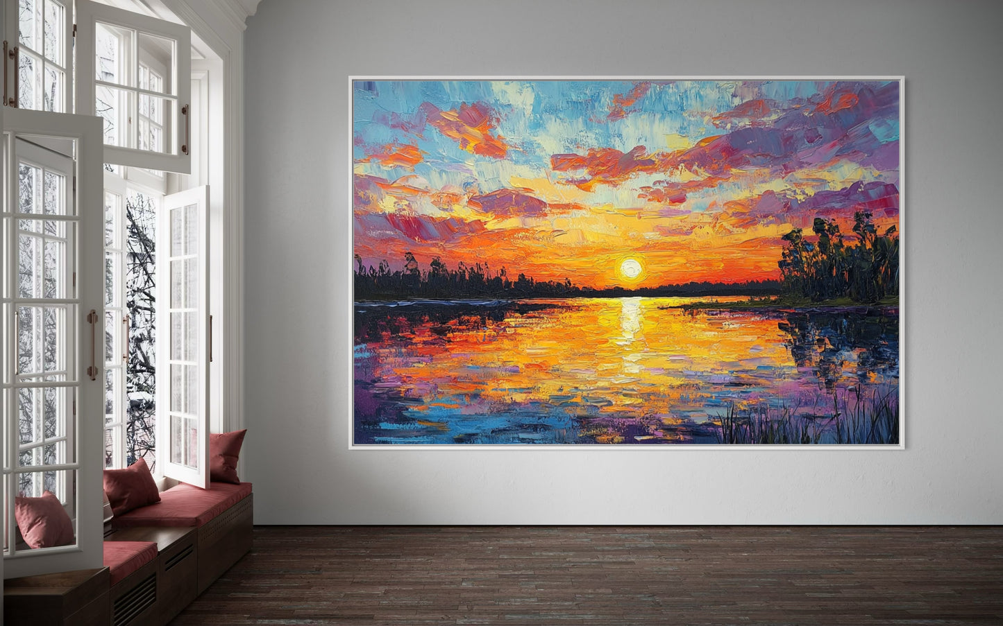 Quiet Sunset by the River – Tranquil Landscape Oil Painting for Relaxed Decor