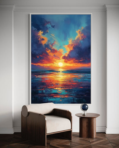 Sunset Reflection on Water – Vibrant Oil Painting for Modern Home Decor