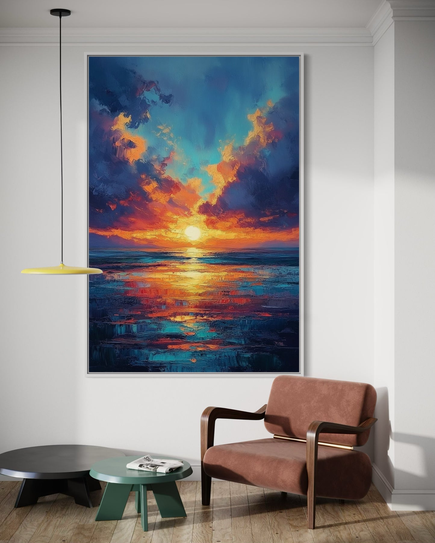 Sunset Reflection on Water – Vibrant Oil Painting for Modern Home Decor