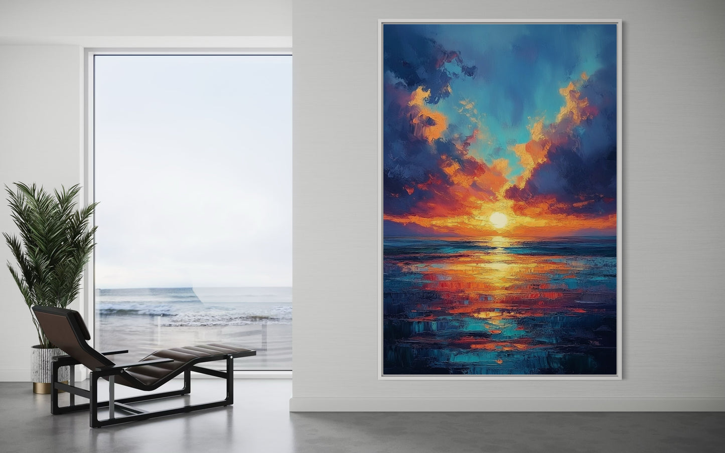 Sunset Reflection on Water – Vibrant Oil Painting for Modern Home Decor