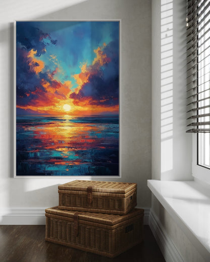 Sunset Reflection on Water – Vibrant Oil Painting for Modern Home Decor