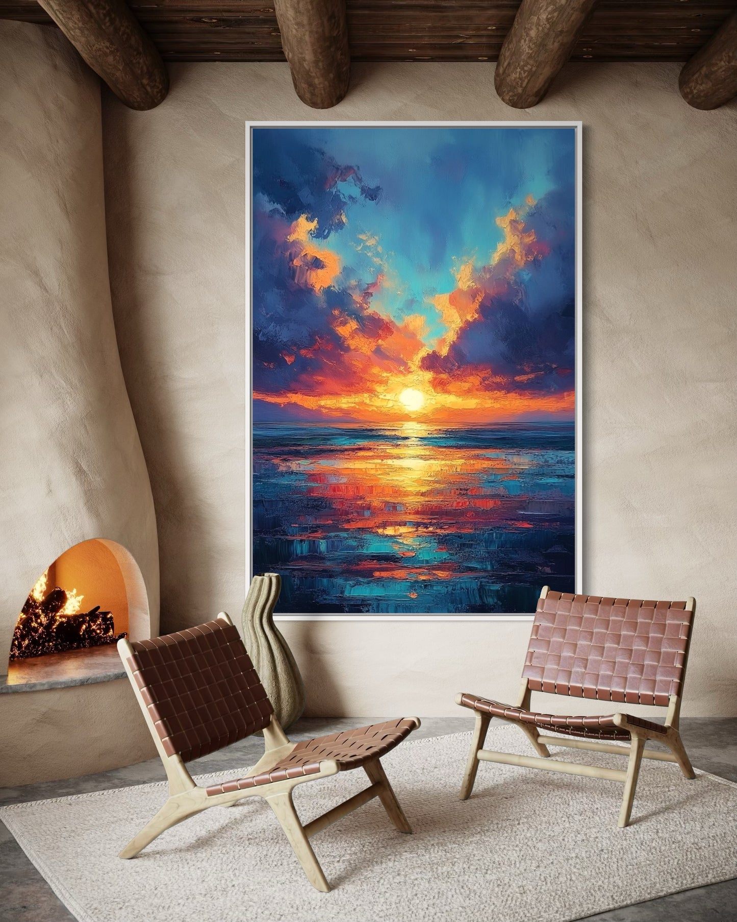 Sunset Reflection on Water – Vibrant Oil Painting for Modern Home Decor