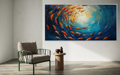 Abstract Fish Swirl – Modern Oil Painting with Bold Colors for Coastal Homes