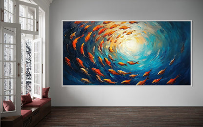 Abstract Fish Swirl – Modern Oil Painting with Bold Colors for Coastal Homes