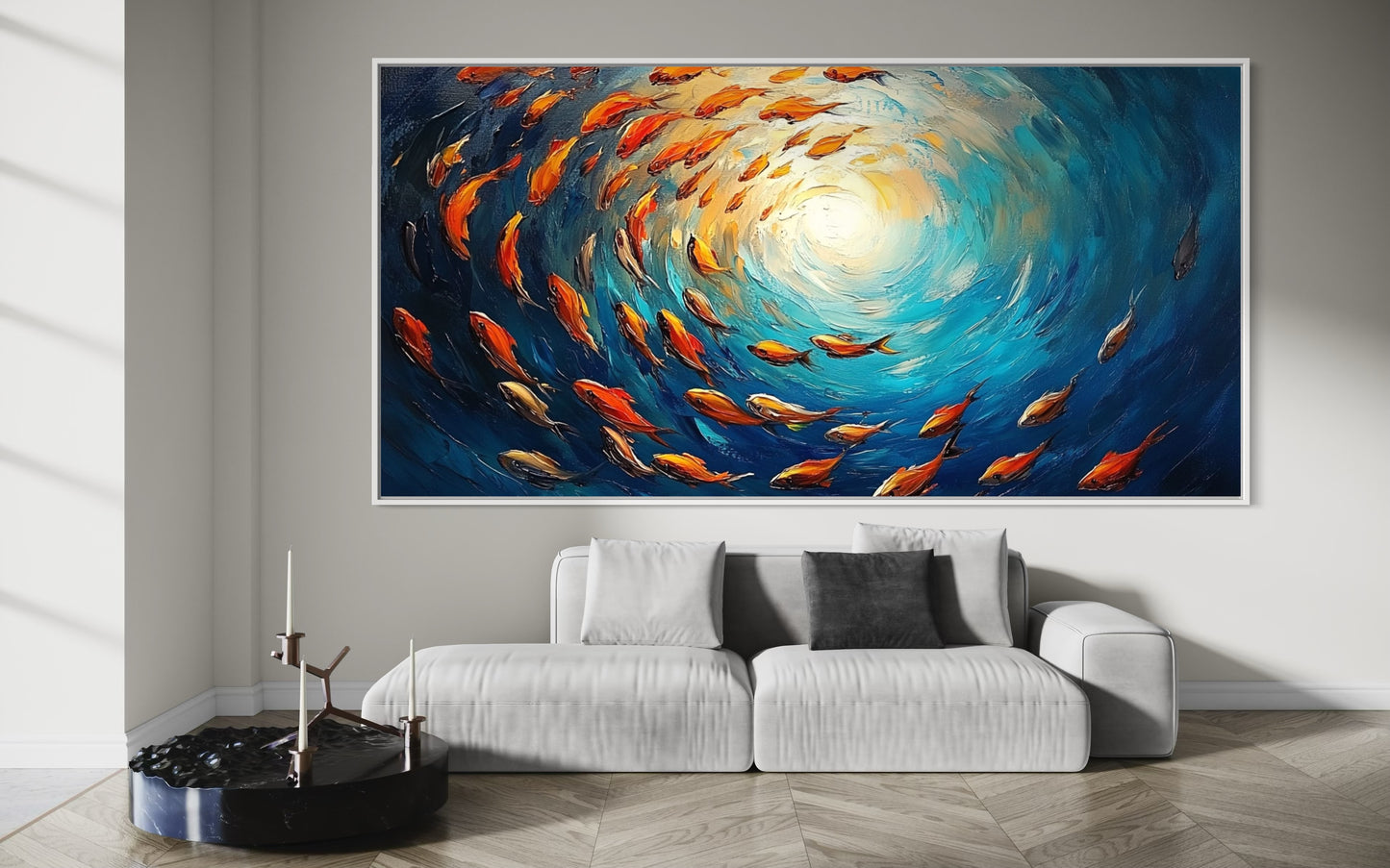 Abstract Fish Swirl – Modern Oil Painting with Bold Colors for Coastal Homes