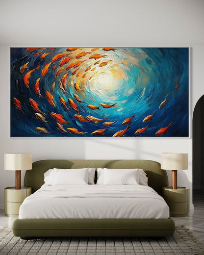 Abstract Fish Swirl – Modern Oil Painting with Bold Colors for Coastal Homes