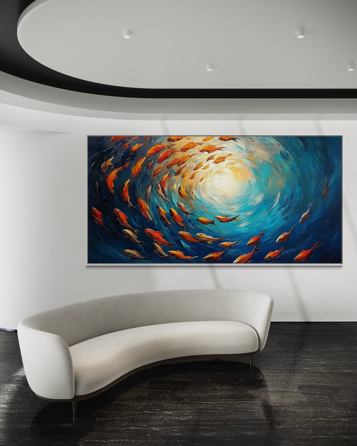 Abstract Fish Swirl – Modern Oil Painting with Bold Colors for Coastal Homes