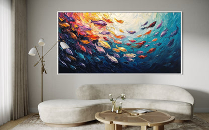 Colorful Fish in Motion – Horizontal Oil Painting for Vibrant Wall Art