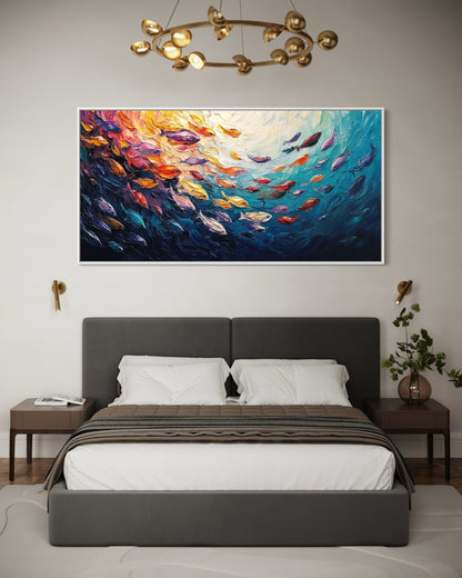 Colorful Fish in Motion – Horizontal Oil Painting for Vibrant Wall Art