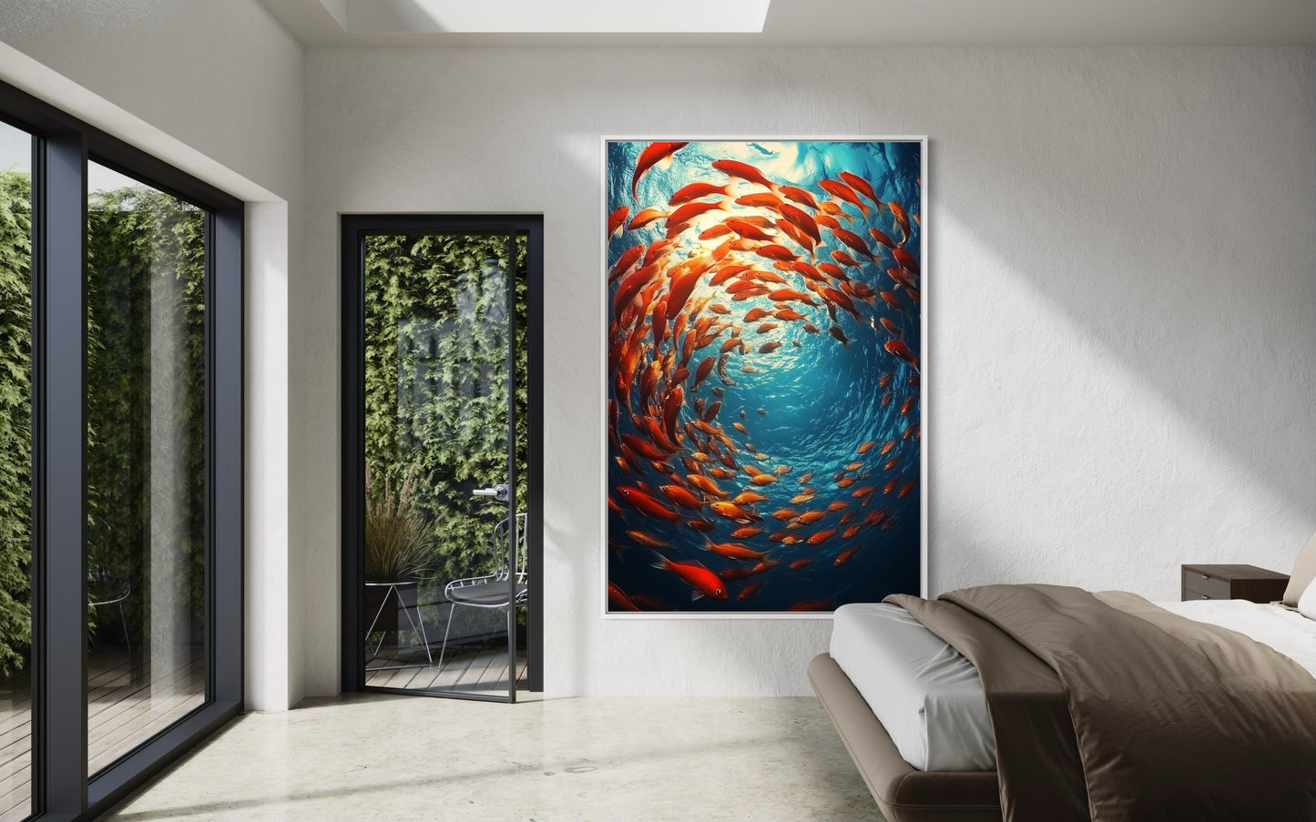 Swirling School of Fish – Underwater Oil Painting for Ocean Lovers