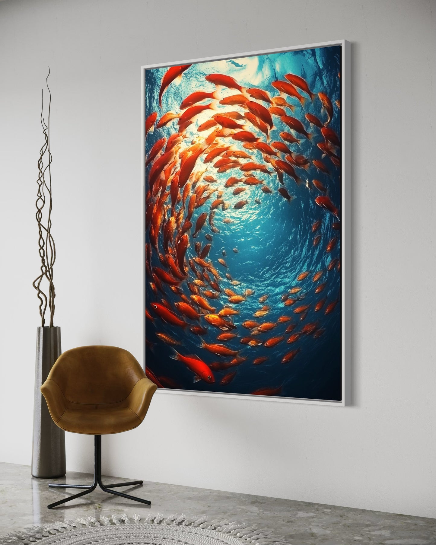 Swirling School of Fish – Underwater Oil Painting for Ocean Lovers