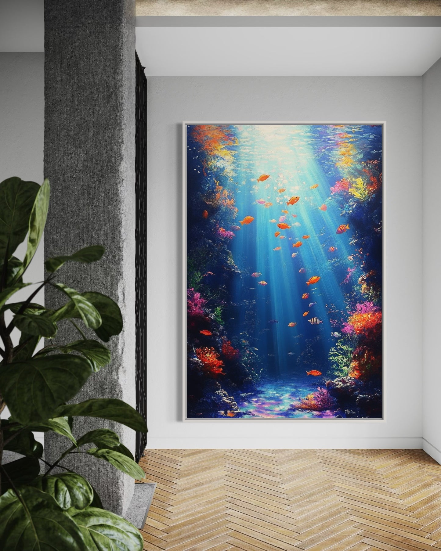 Sunlit Ocean Depths – Tranquil Underwater Oil Painting for Nature Decor