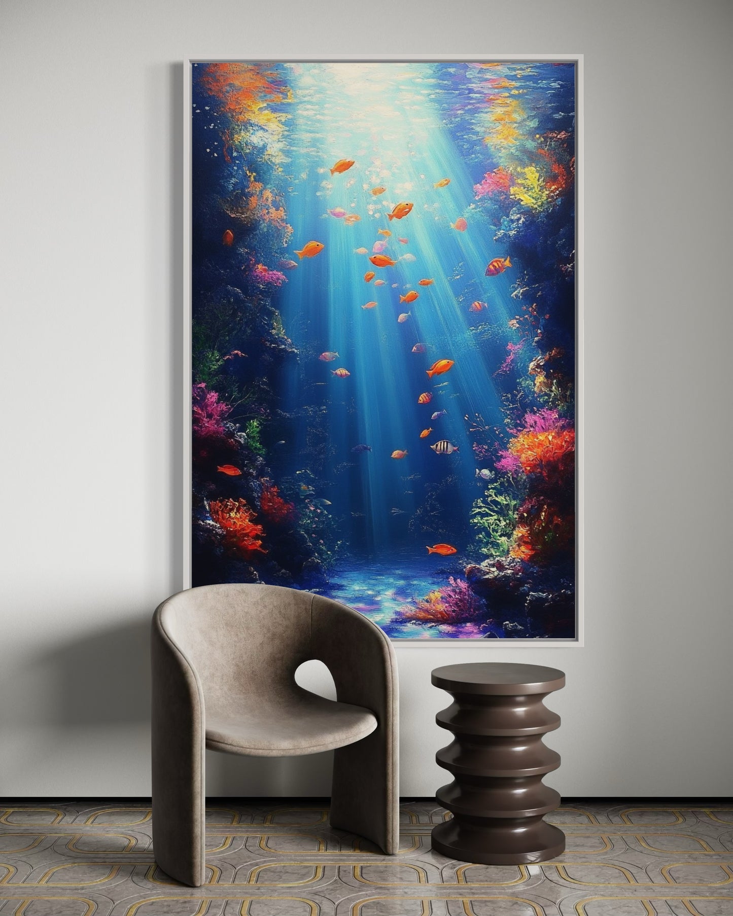 Sunlit Ocean Depths – Tranquil Underwater Oil Painting for Nature Decor