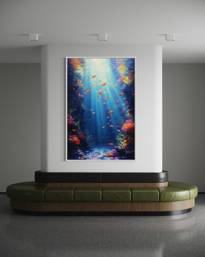 Sunlit Ocean Depths – Tranquil Underwater Oil Painting for Nature Decor