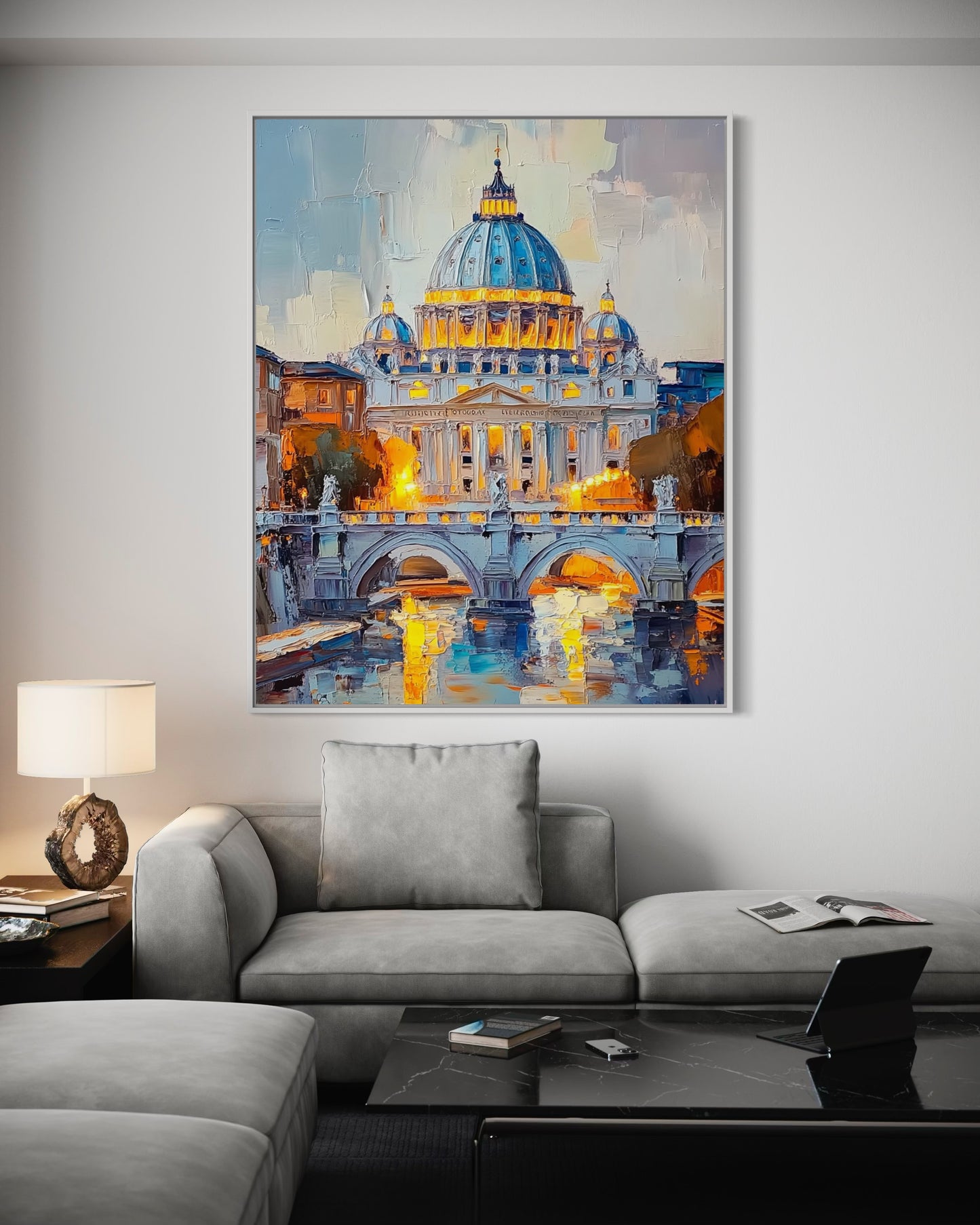 St. Peter’s Basilica at Dusk – Elegant Vatican City Oil Painting for Classic Interiors