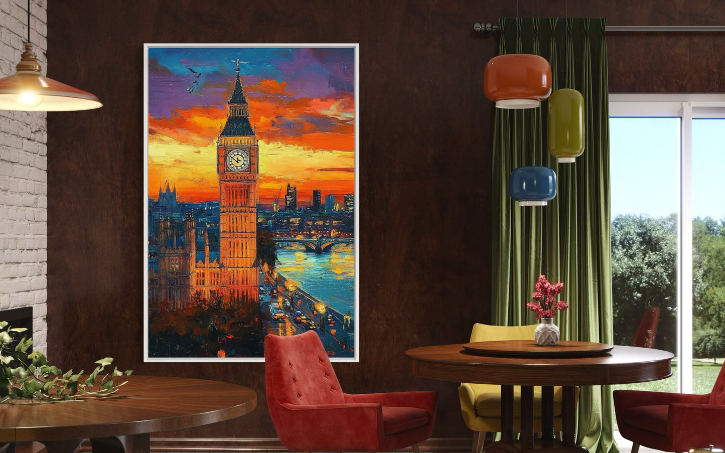 Big Ben at Sunset – London Icon in Bold Oil Painting for Classic Decor