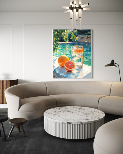 Citrus & Ice by the Pool – Vibrant Summertime Oil Painting for Fresh Decor