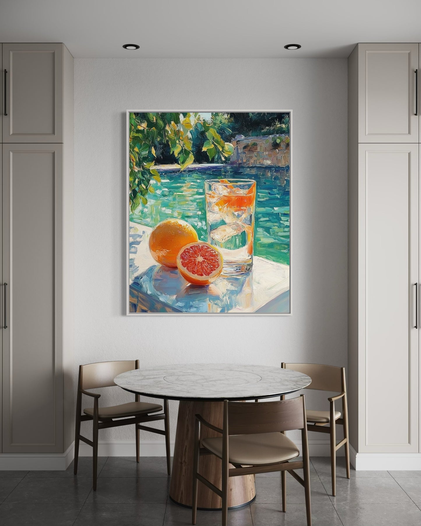 Citrus & Ice by the Pool – Vibrant Summertime Oil Painting for Fresh Decor