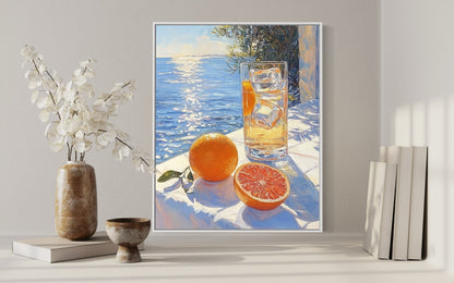 Sunlit Citrus by the Sea – Refreshing Still Life Oil Painting for Coastal Decor