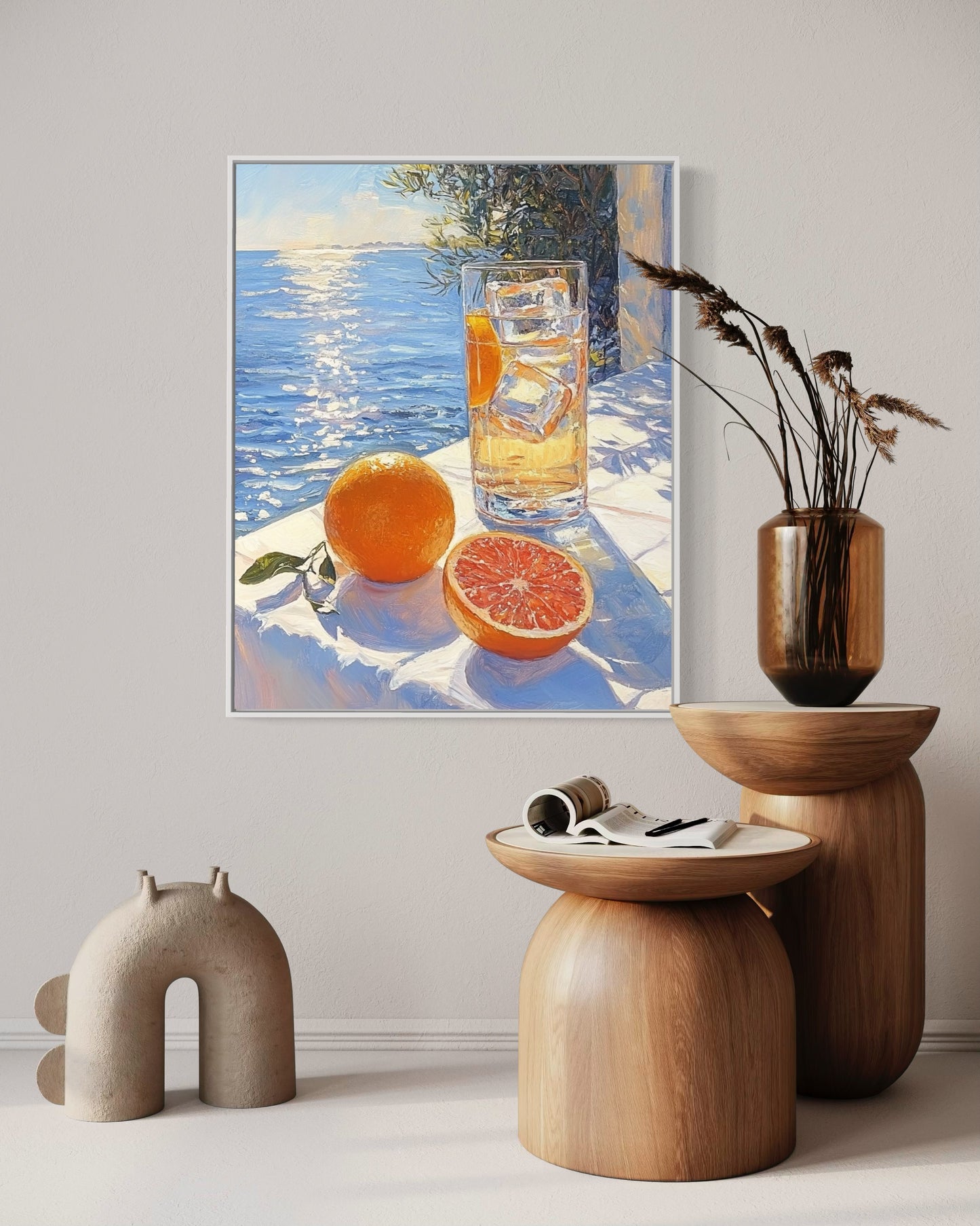 Sunlit Citrus by the Sea – Refreshing Still Life Oil Painting for Coastal Decor