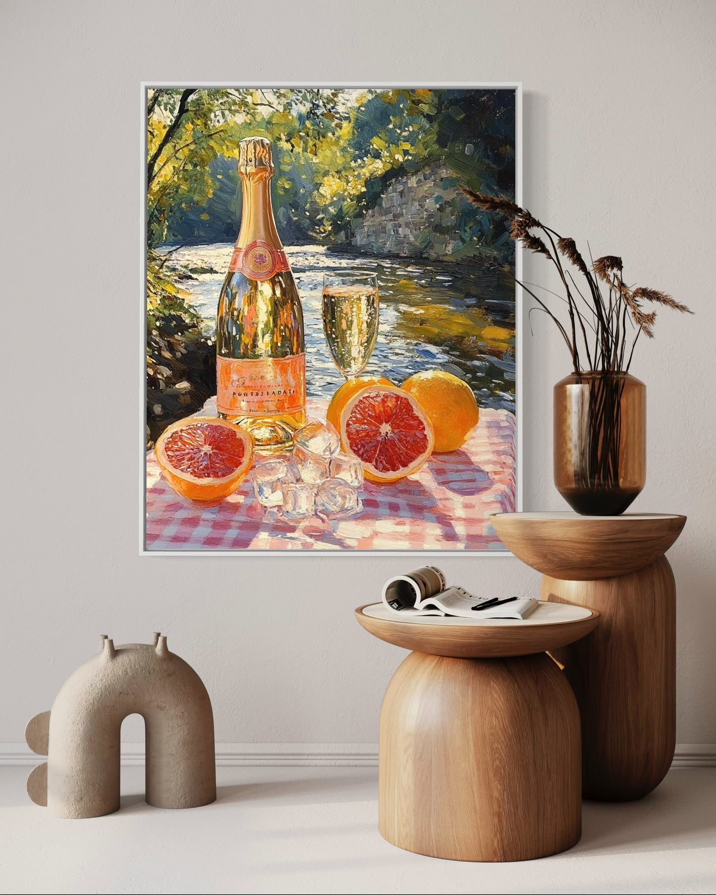 Champagne & Citrus by the River – Refreshing Summer Still Life Oil Painting