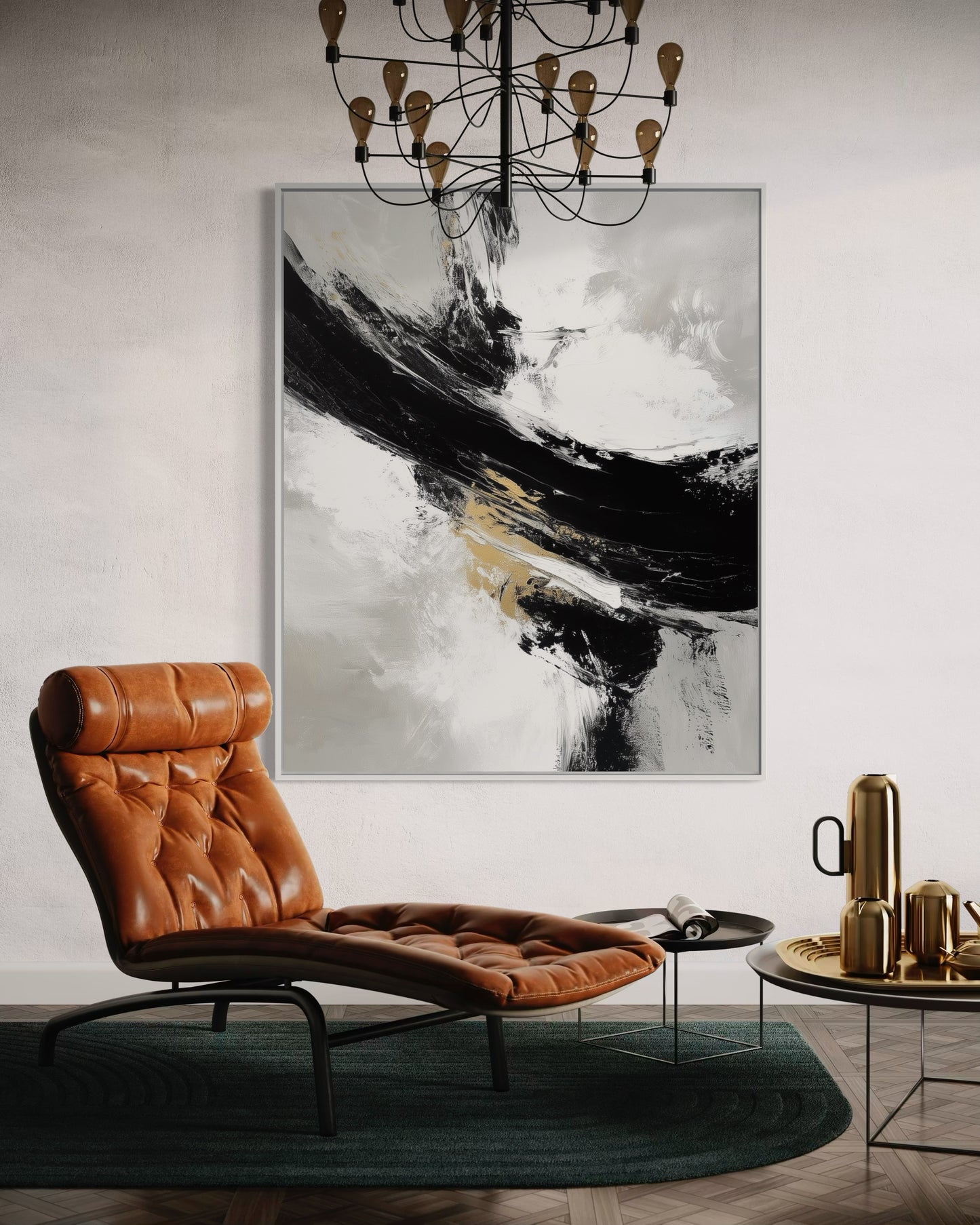 Bold Black and White Brush Strokes – Minimalist Abstract Oil Painting