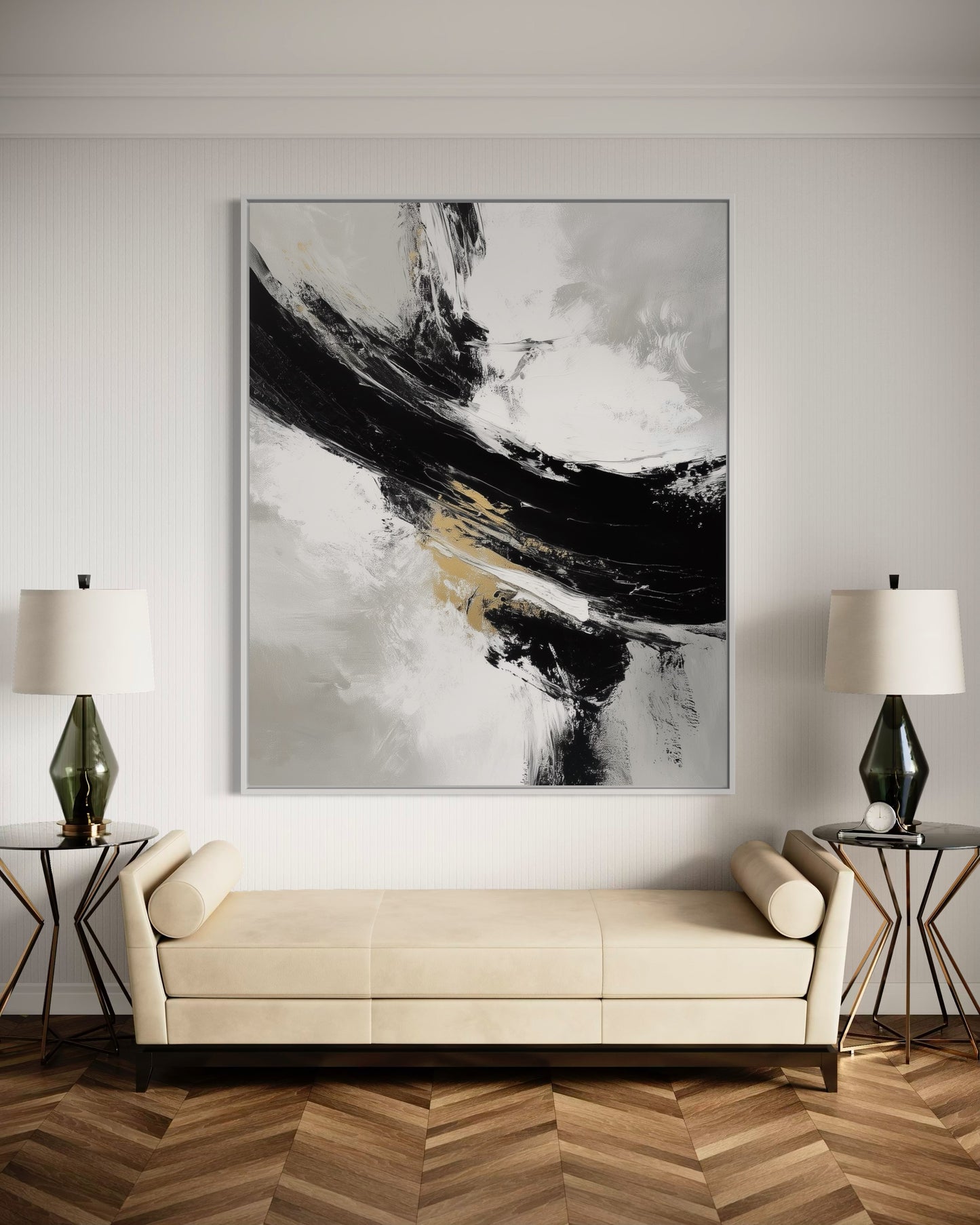 Bold Black and White Brush Strokes – Minimalist Abstract Oil Painting