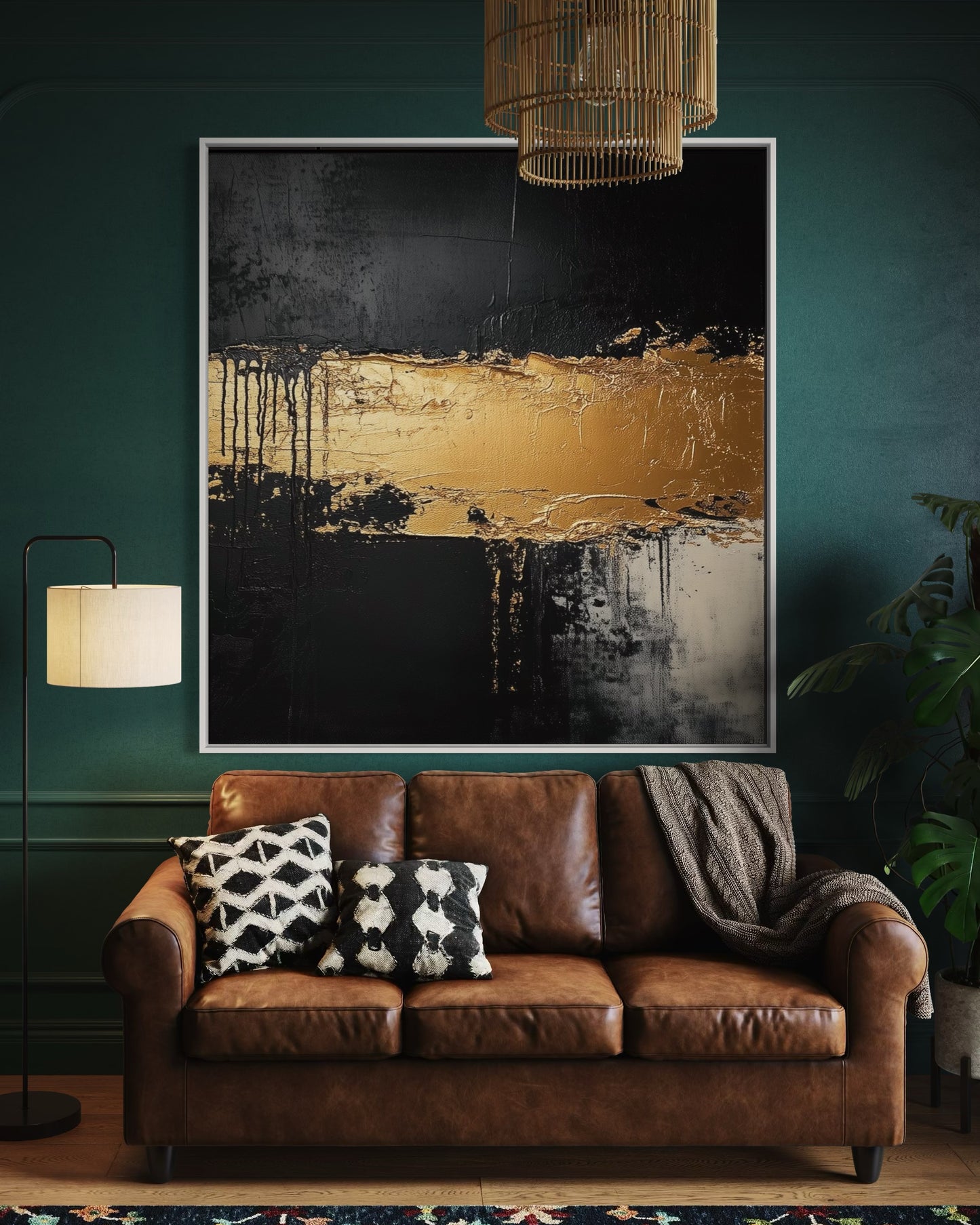 Golden Horizon – Dramatic Black and Gold Abstract Oil Painting