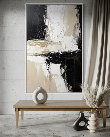 Black and White Abstract Textured Canvas – Elegant Modern Wall Art