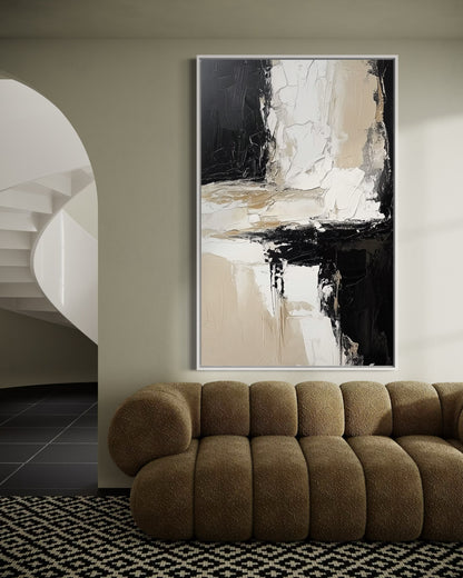 Black and White Abstract Textured Canvas – Elegant Modern Wall Art