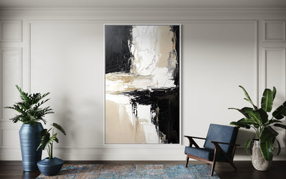 Black and White Abstract Textured Canvas – Elegant Modern Wall Art