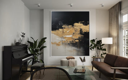 Golden Cracks – Textured Black and Gold Abstract Wall Art