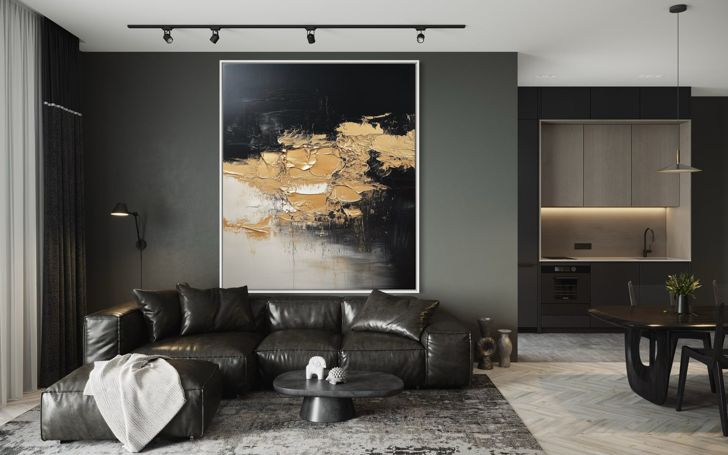 Golden Cracks – Textured Black and Gold Abstract Wall Art