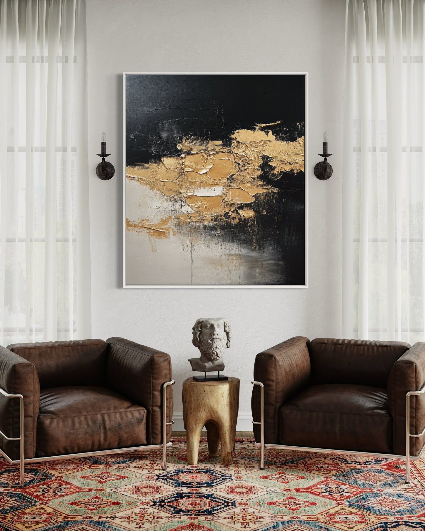 Golden Cracks – Textured Black and Gold Abstract Wall Art