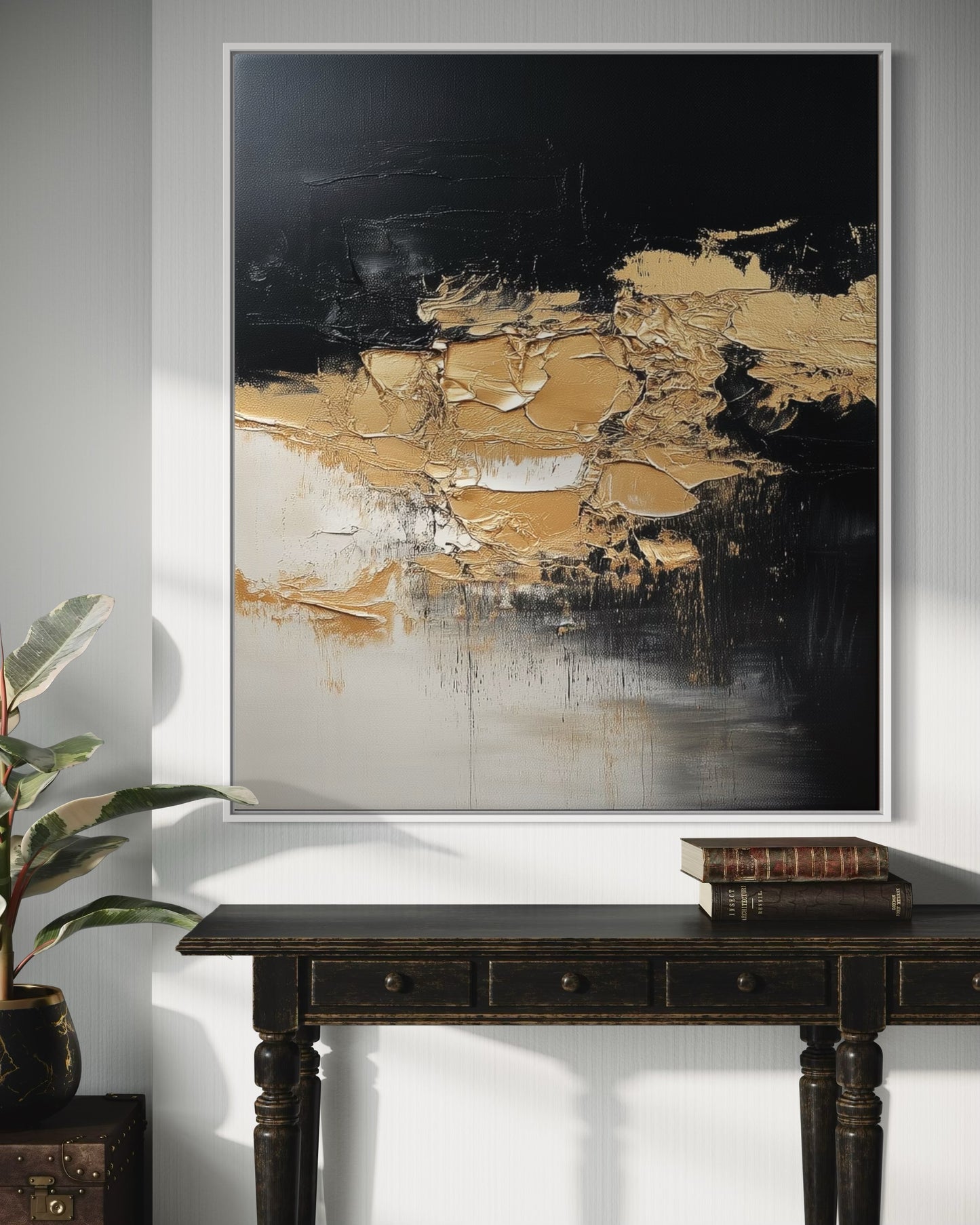 Golden Cracks – Textured Black and Gold Abstract Wall Art