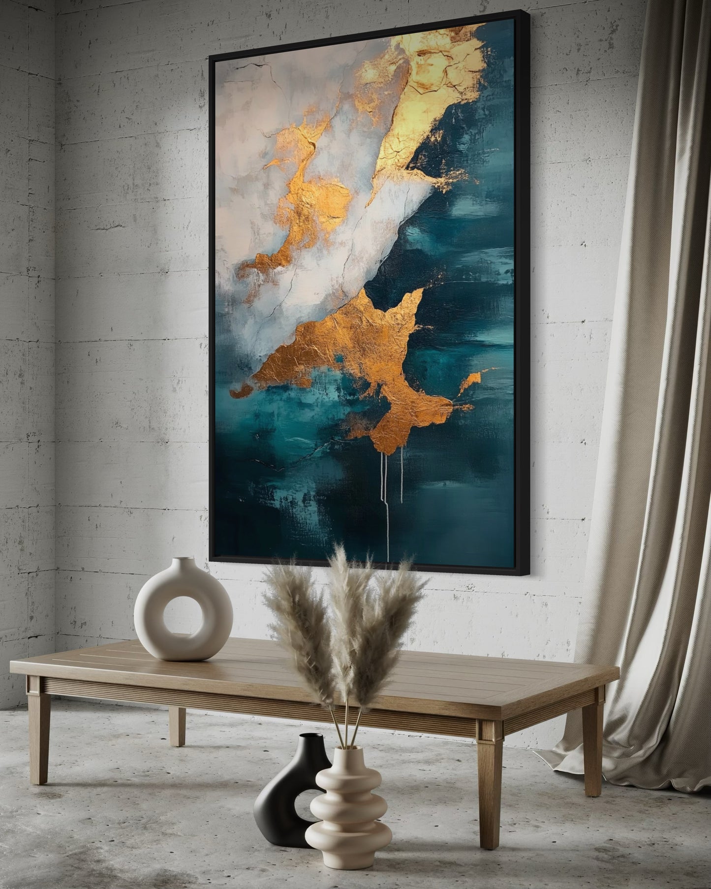 Fluid Art in Blue and Gold - Abstract Painting for Home Decor