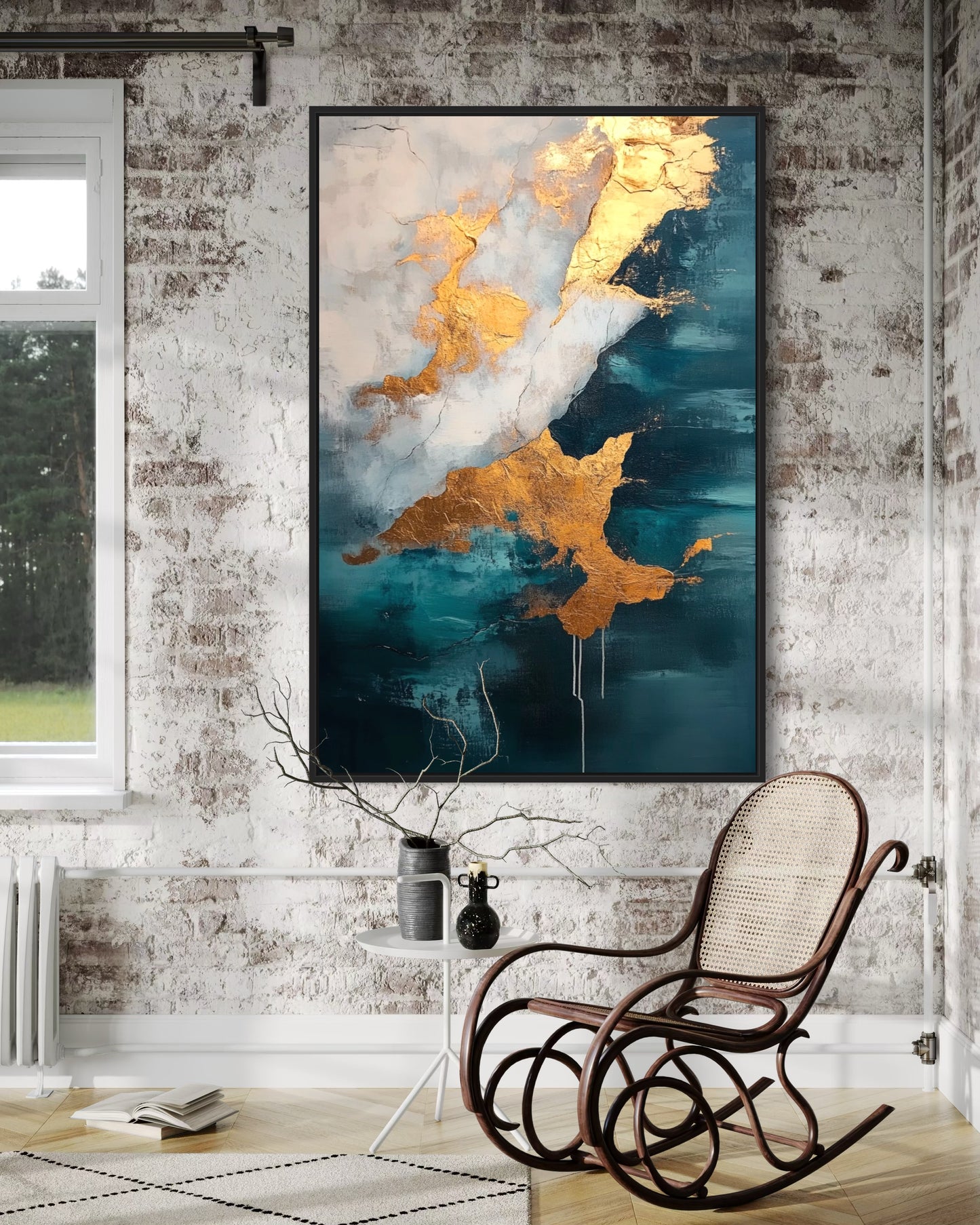 Fluid Art in Blue and Gold - Abstract Painting for Home Decor