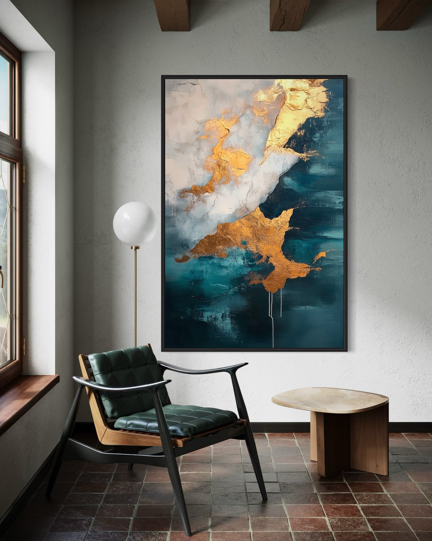 Fluid Art in Blue and Gold - Abstract Painting for Home Decor