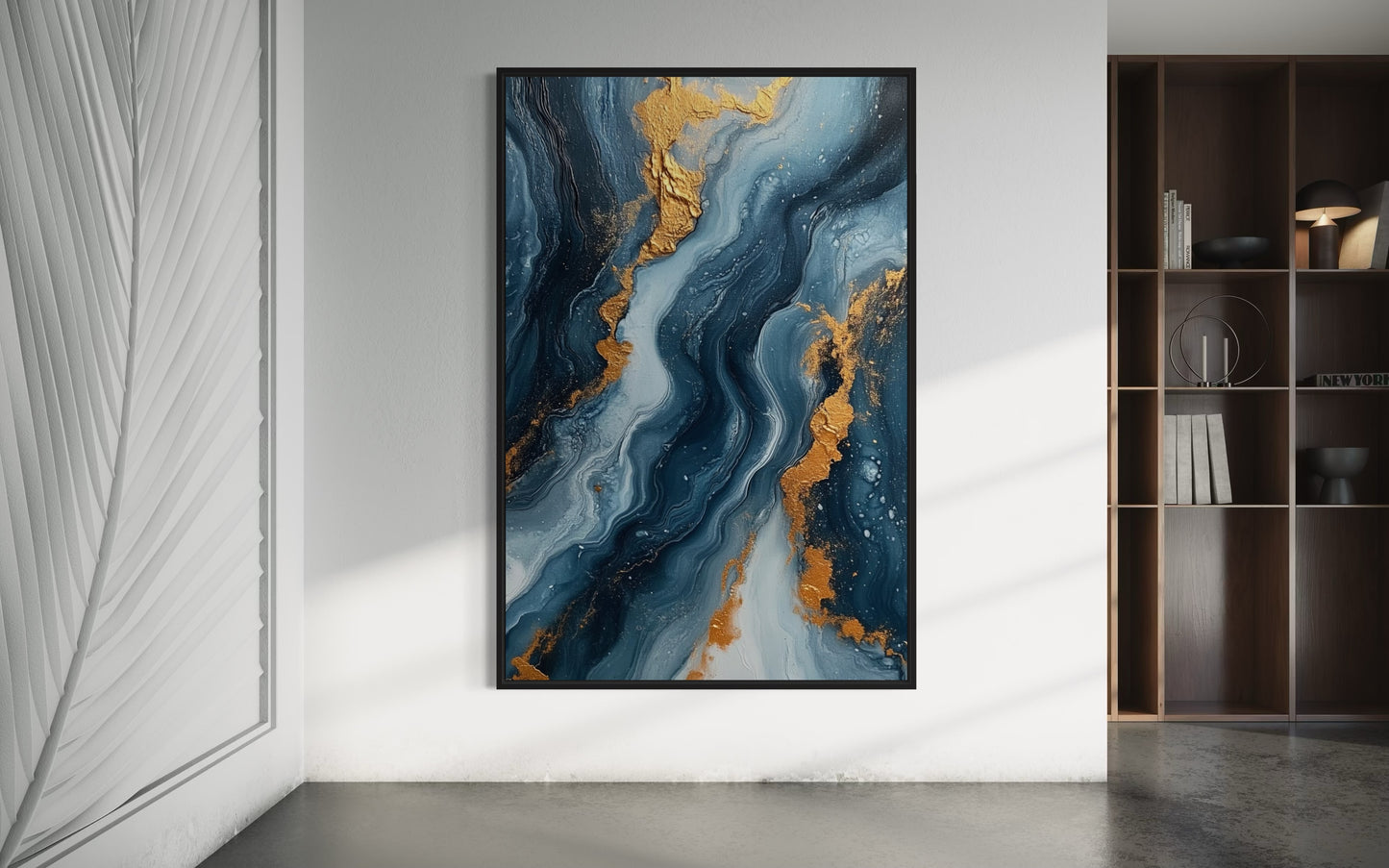 Ocean-Inspired Blue and Gold Abstract Canvas - Luxury Art