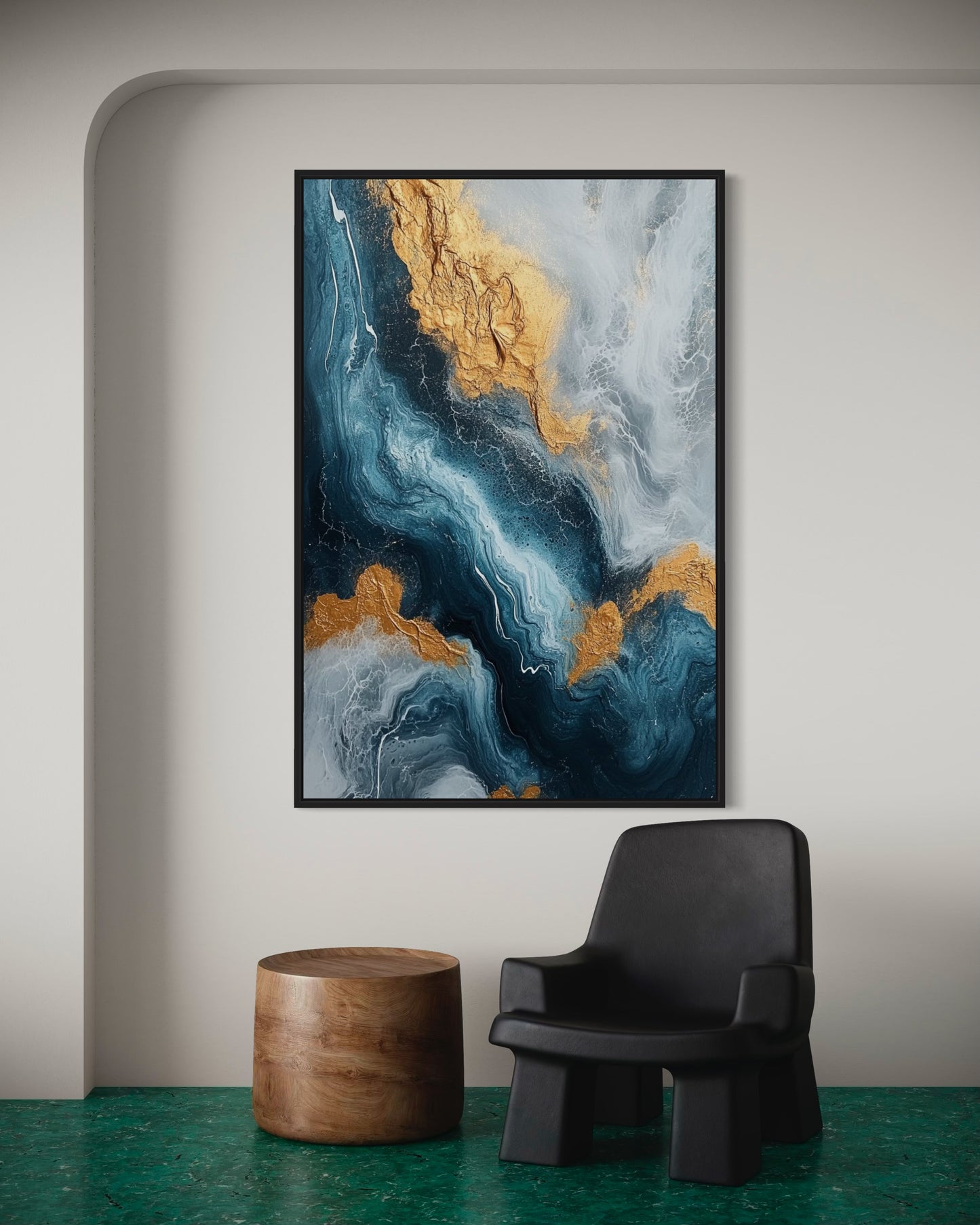 Blue and Gold Abstract Art - Modern Fluid Painting