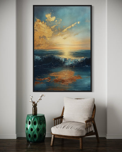 Golden Touch Blue Abstract Art - Modern Wall Decor