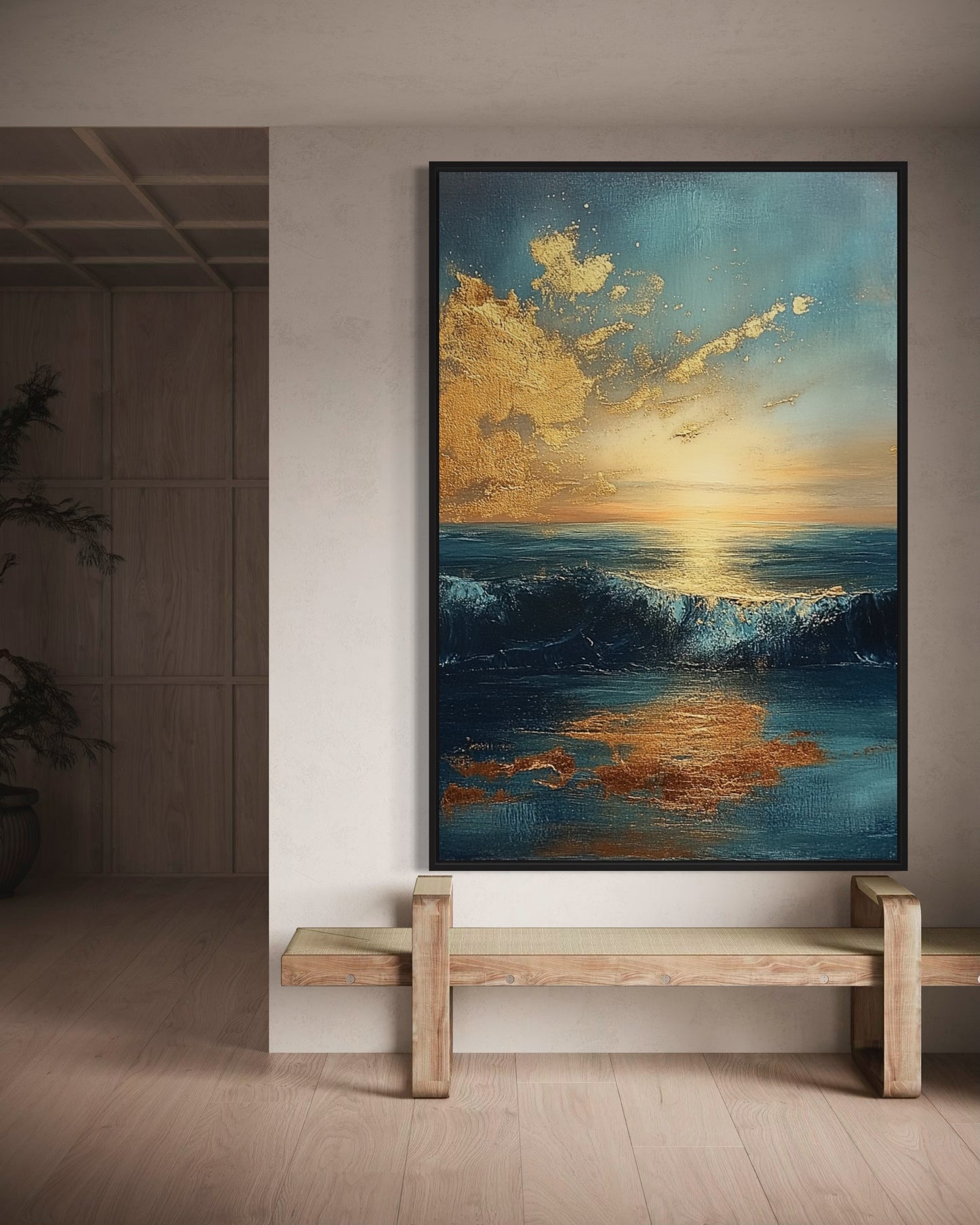 Golden Touch Blue Abstract Art - Modern Wall Decor