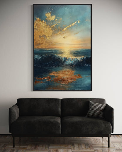 Golden Touch Blue Abstract Art - Modern Wall Decor