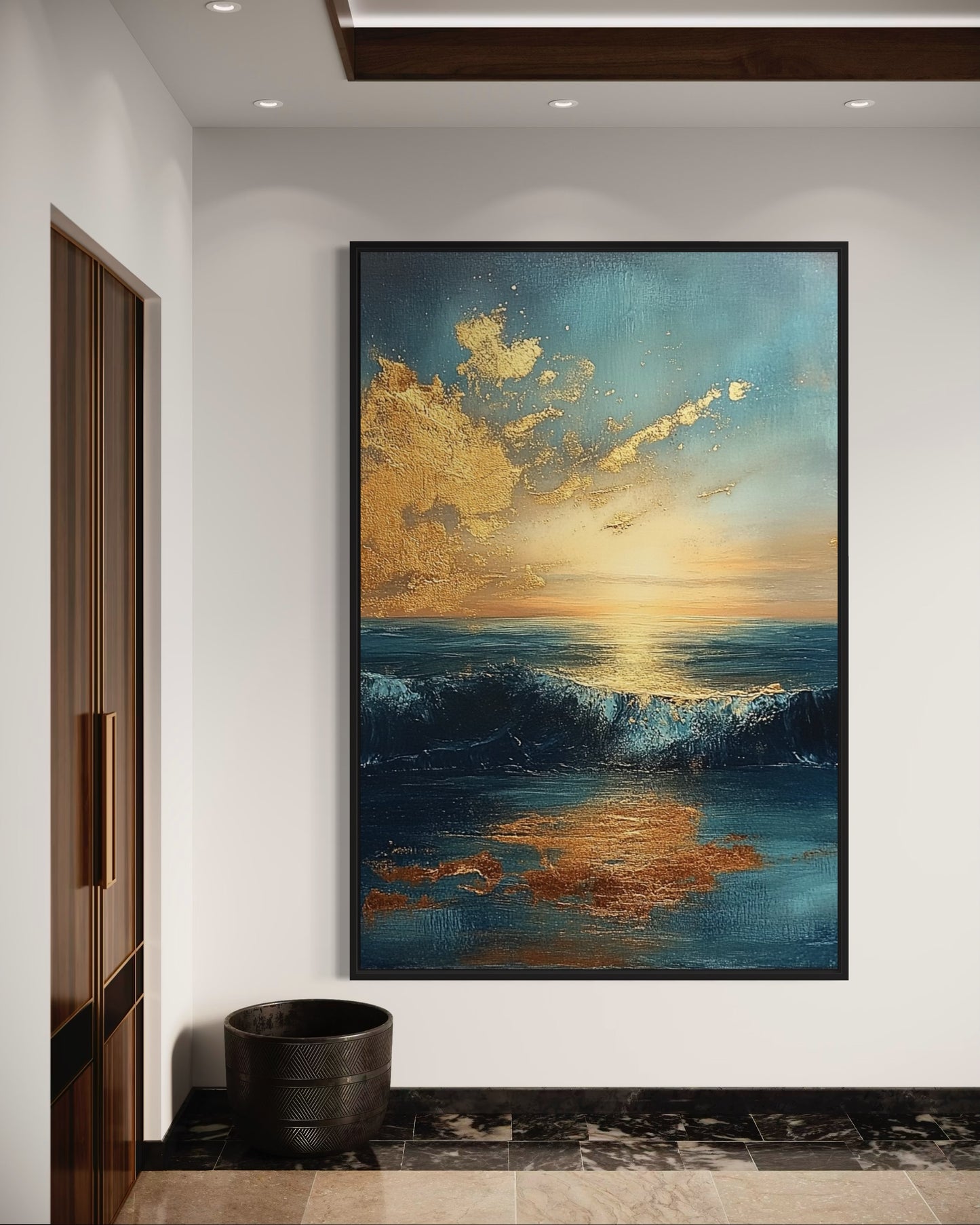 Golden Touch Blue Abstract Art - Modern Wall Decor