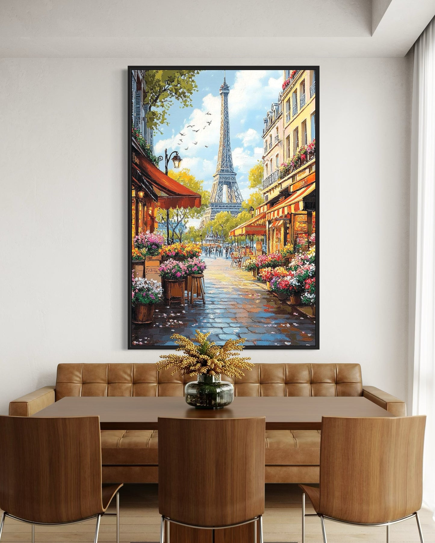 Eiffel Tower Café Stroll: Parisian Street Scene Oil Painting