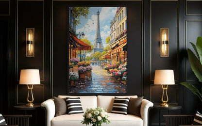 Eiffel Tower Café Stroll: Parisian Street Scene Oil Painting