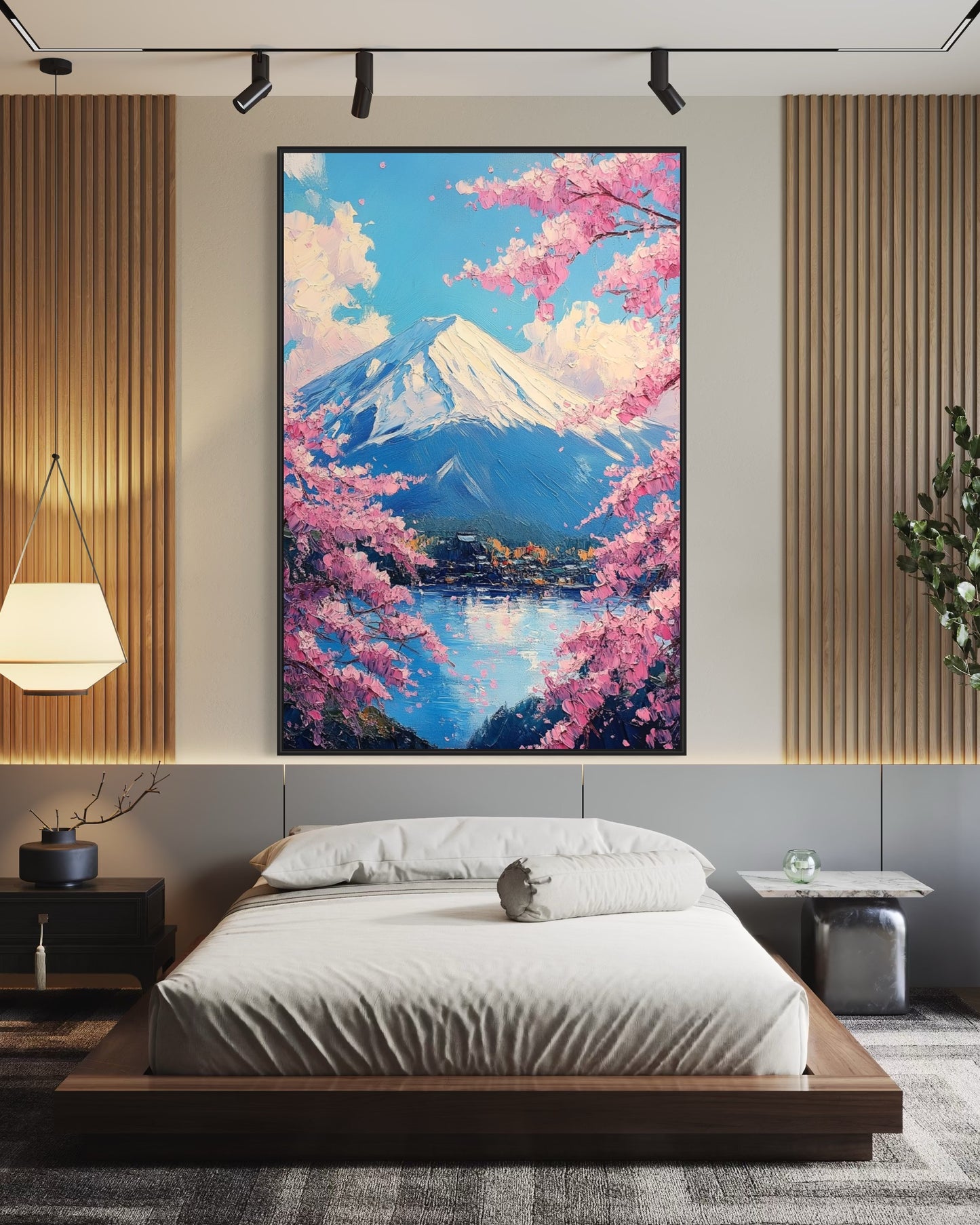 Mount Fuji in Spring: Sakura Blossoms and Mountain View Oil Painting