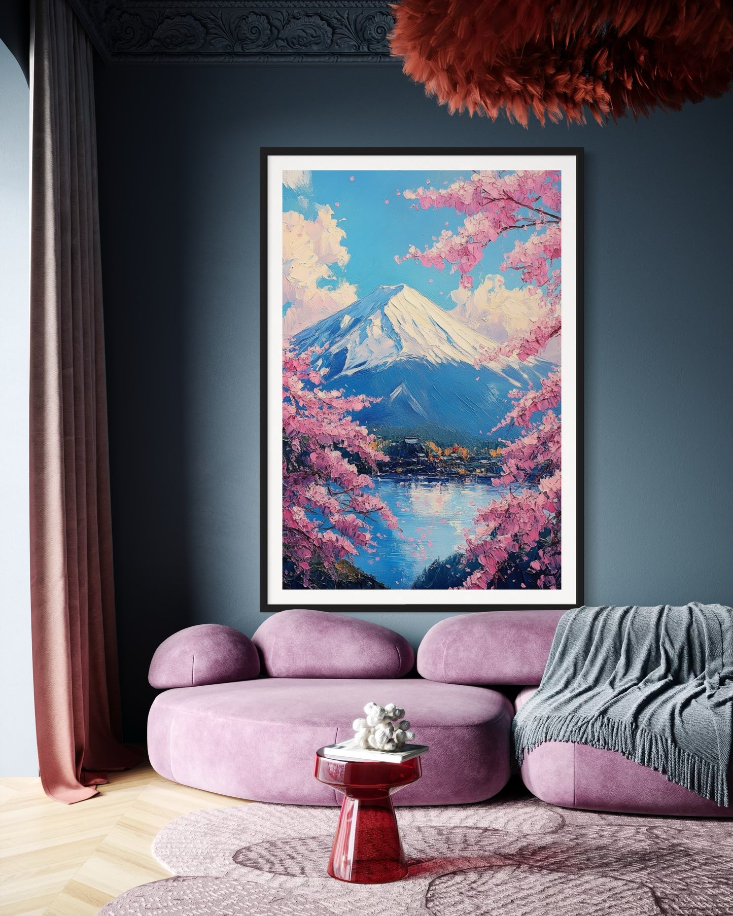 Mount Fuji in Spring: Sakura Blossoms and Mountain View Oil Painting